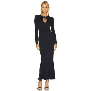 NEW JoosTricot Lurex Long Midi Tie Dress Navy Black Tinsel Bow Party Fuzzy Fun